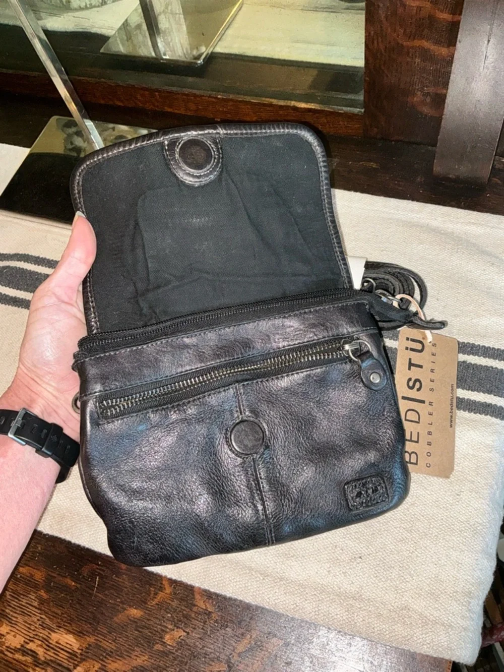 NWT Bed Stu Leather Ziggy Clutch Crossbody Belt Bag Black DD Retail $185